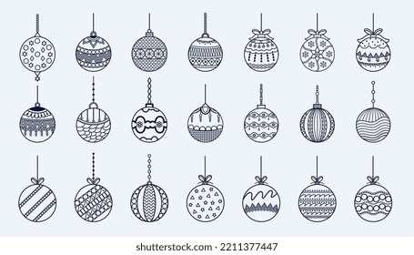 line style christmas bauble elements design in set 