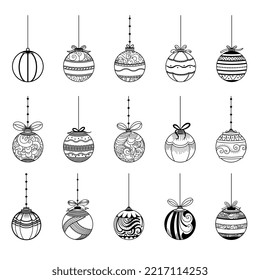 line style christmas bauble elements design in set 