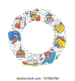 Line style circle frame with symbols of Ecuador. Vector illustration.