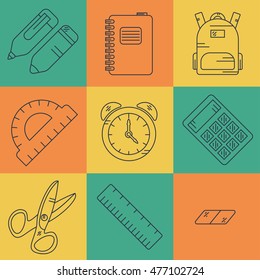 Line style collection of school items.