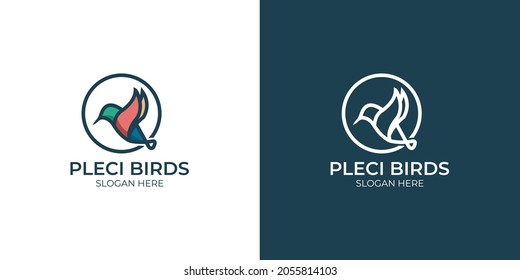 line style and colorful bird logo set