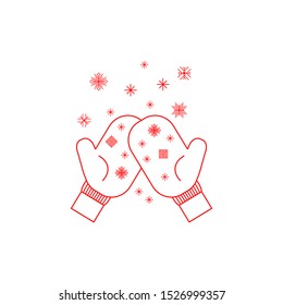 Line style concept of winter theme. Mittens and snow flakes. Vector design for card, poster, banner.
