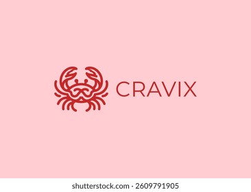 Line style crab logo with clean, modern form