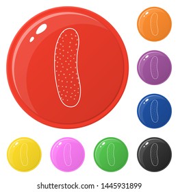 Line style cucumber icons set 8 colors isolated on white. Collection of glossy round colorful buttons. Vector illustration for any design.