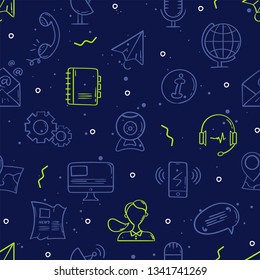 Line style dark communication pattern. Doodle seamless background. The modern and light pattern is ideal for promotional products, textiles, websites, identity, app, packaging and more