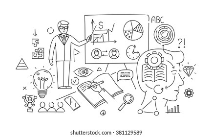 Line style design concept of business training and learning.