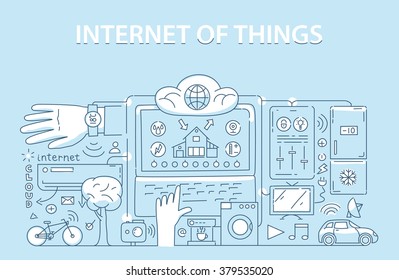Line style design concept of internet of things data technology, network infrastructure of connecting everything