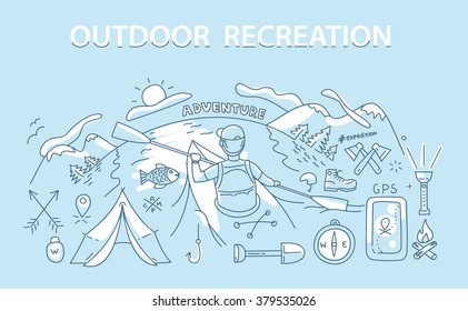 Line style design concept of outdoor recreation and travel.