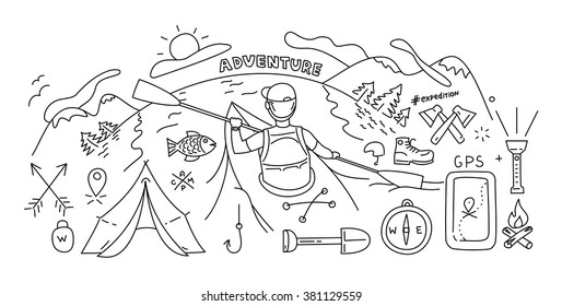 Line style design concept of outdoor recreation and travel.