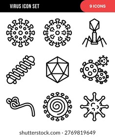 Line Style Different Virus Shape and Structure Icon Set