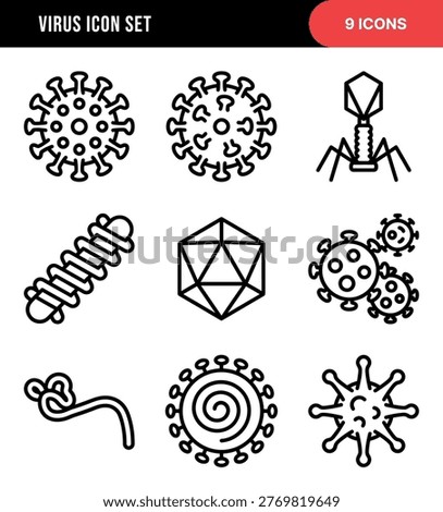 Line Style Different Virus Shape and Structure Icon Set
