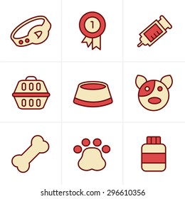 Line Style Dog, Pet Ownership Icon Set, Red and Tan