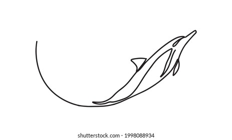 Line style dolphin vector illustration- continuous line drawing sea on the wave. Continuous one drawn line from the dolphin's hand in the sea on the wave. 