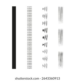 Elementos de estilo de linha. Amostras de faixas vetoriais. Ícones de traçado variados. Formas pretas mínimas.