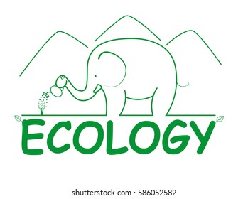 Line style elephant illustration. Vector symbol of green ecology and pure nature.