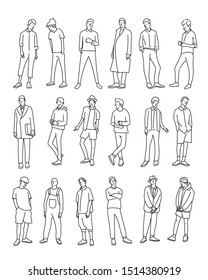 Line style figures illustration. Fashionable male character set. hand drawn style vector design illustrations. 