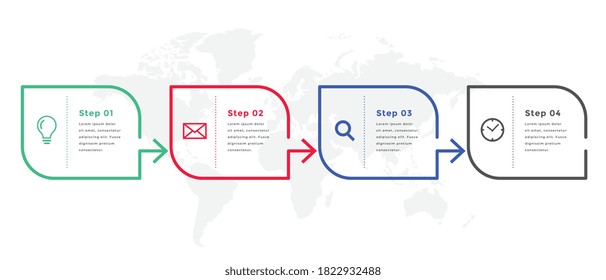 estilo de línea cuatro pasos plantilla infográfica direccional