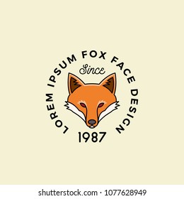 Line Style Fox Face with Retro Typography. Abstract Vector Sign, Symbol or Logo Template. Cartoon Silhouette. Isolated.