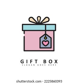 Line style gift box logo in pastel colors. Icon Vector illustration