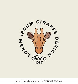 Line Style Giraffe Face with Retro Typography. Abstract Vector Sign, Symbol or Logo Template. Cartoon Silhouette. Isolated.