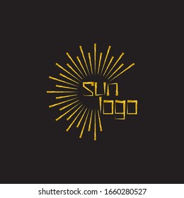 Line style golden sun icon isolated on the black. Logo design element. Vector illustration .
