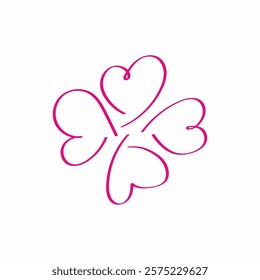 Line style heart shaped clover four petals love. Clover for St. Patrick's Day, symbol bringing good luck. Outline graphics hand drawn