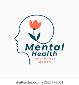 line style human head mental health awareness month background vector