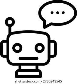Ícone de estilo de linha do AI chatbot representando assistente conversacional automatizado alimentado por inteligência artificial.