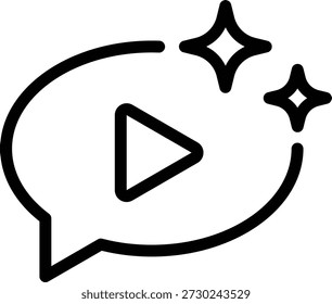 Line style icon of AI content creation representing artificial intelligence generating multimedia content including text, audio, and video.