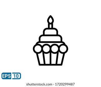 line style icon of birthday cake isolated on white background. illustration for graphic designer, website, UI. EPS 10