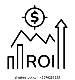 A line style icon of business metrics showing roi system 