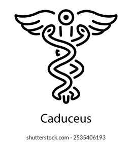 Un icono de estilo de línea del símbolo caduceo 