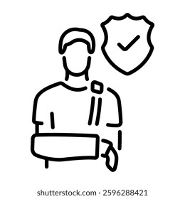 A line style icon of a character depicting injury insurance 