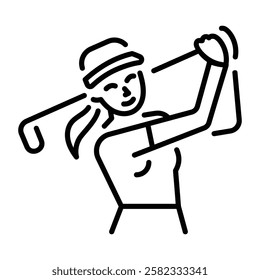 A line style icon of a character doing a golf swing