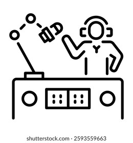 A line style icon of a character standing in fm studio 