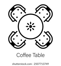 Line style icon of coffee table with chairs 