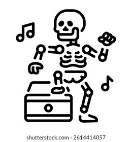 A line style icon of a dancing skeleton 