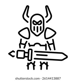 A line style icon of a death knight holding a sword 