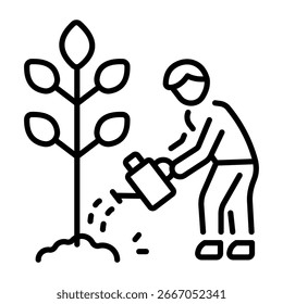 Linienartsymbol, das eine Person bezeichnet, die einen Baum pflanzt 
