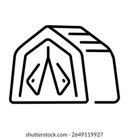 A line style icon depicting a camping tent setup