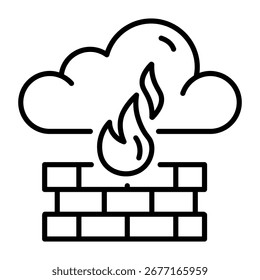 Um ícone de estilo de linha representando o firewall na nuvem