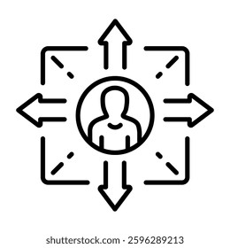 A line style icon depicting segmented targeting 