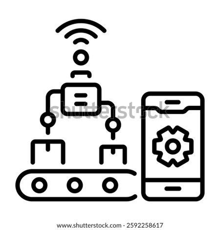 Line style icon depicting smart manufacturing process