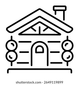 A line style icon depicting a wooden hut shelter
