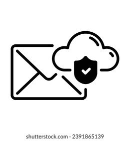 diseño de iconos de estilo de línea de correo electrónico y nube con protección verificada y notificación de seguridad