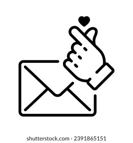 line style icon design of email with notification of Favorite or loved hand sign emoji