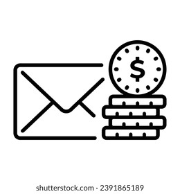 line style icon design of email next to stack of coins for finance and business
