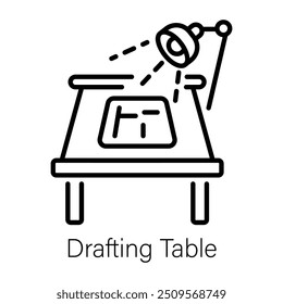 A line style icon of drafting table with lamp 