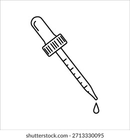 Icono de estilo de línea para un gotero en un laboratorio. Pipetear con un gotero de líquido médico. Prueba de gotero en un laboratorio de química científica para símbolos de Web y App. Ilustración vectorial. Diseño en un blanco 