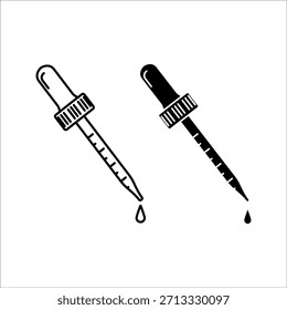 Icono de estilo de línea para un gotero en un laboratorio. Pipetear con un gotero de líquido médico. Prueba de gotero en un laboratorio de química científica para símbolos de Web y App. Ilustración vectorial. Diseño en un blanco 